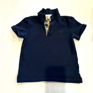 Burberry Kids Navy Blue Pique Cotton Check Collar Polo Shirt Boy 5Y used!!